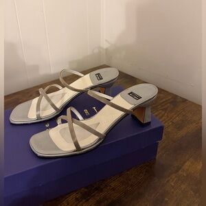 Stuart Weitzman Silver and Tan Strappy Sandals